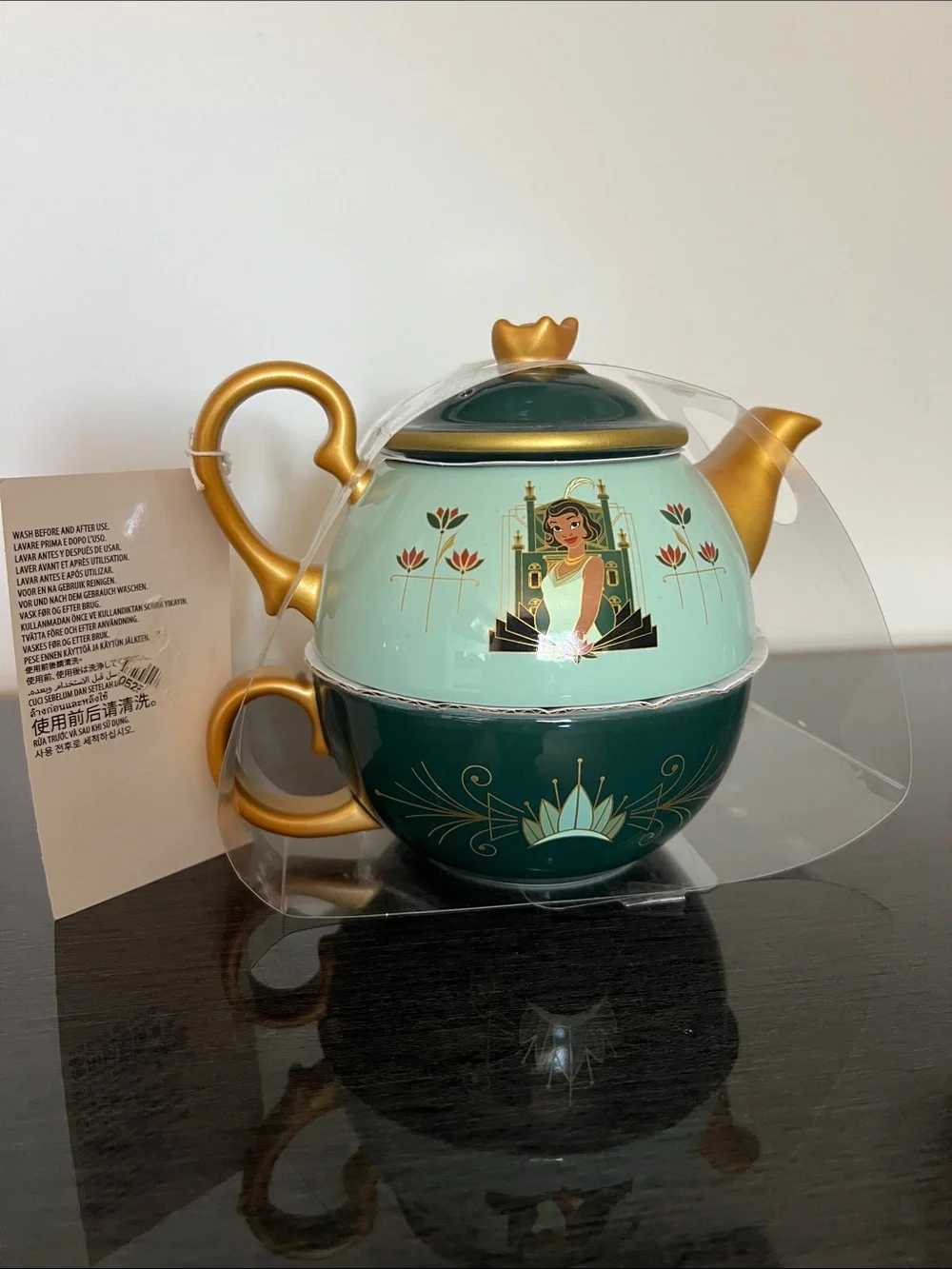 Disneys Princess Tiana’s  Bayou Adventure Green Teapot & Cup with Gold Accents - Picture 4 of 9